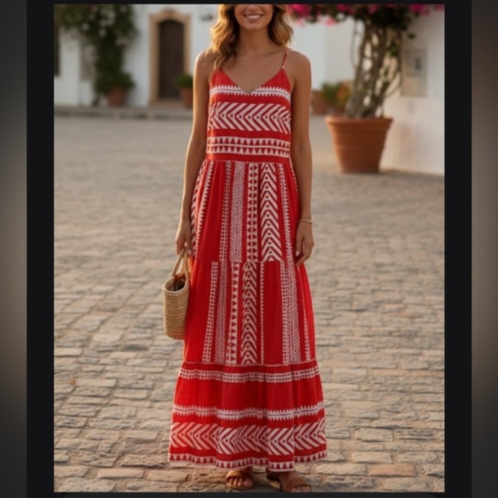 Vero Moda Red and White Maxi Dress